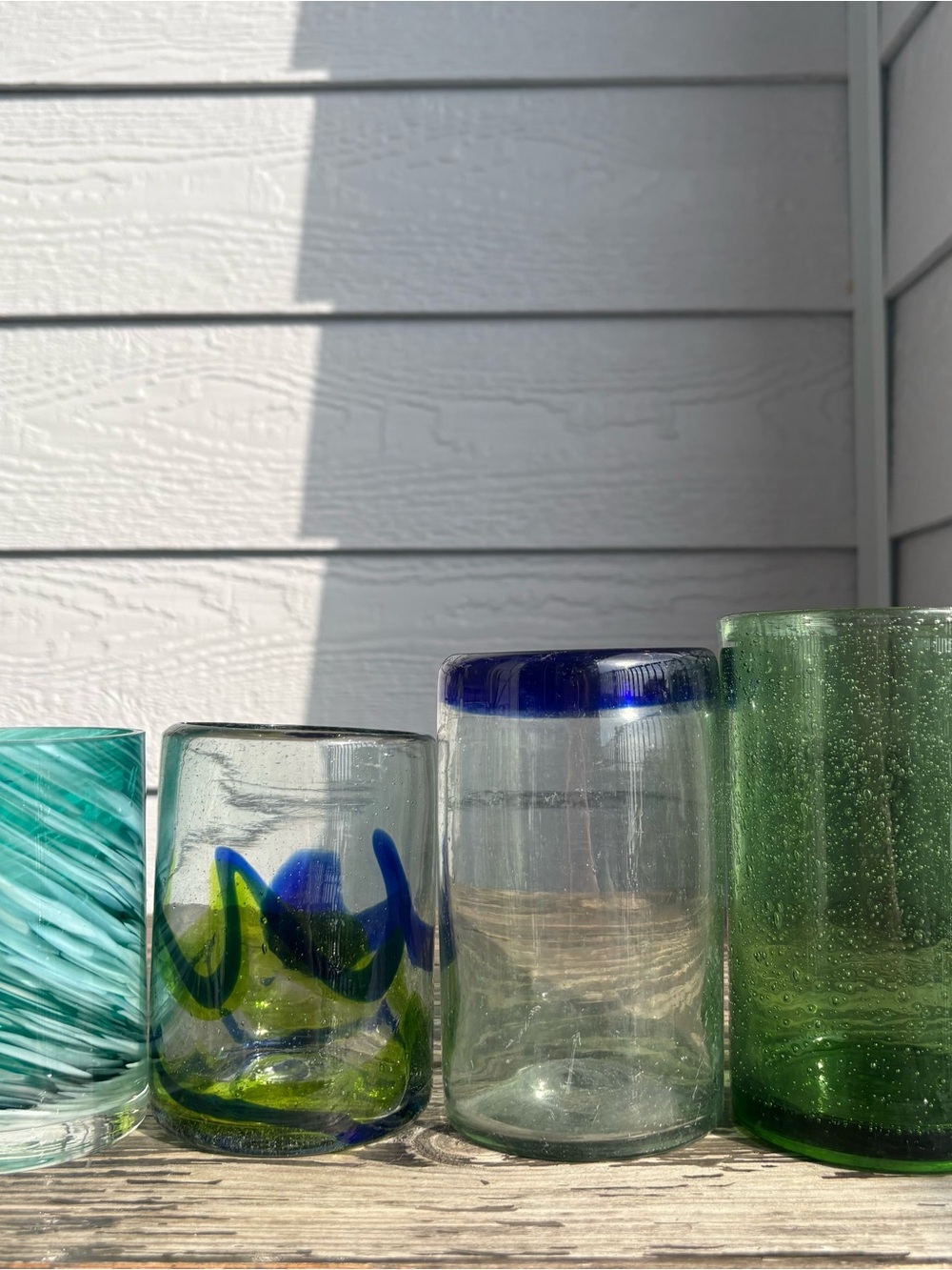 Handblown Sea Glass Green and Blue Glass Tumbler Collection - Home Accents